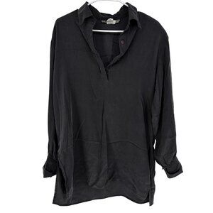 VTG Cameron & Roberts Charcoal 1/4 Button 100% Silk Long Sleeve Shirt SIze M